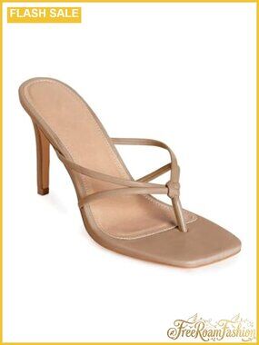 Womens Strappy Square Toe Stiletto Heeled Sandals Slip On Thong Flip Flops
